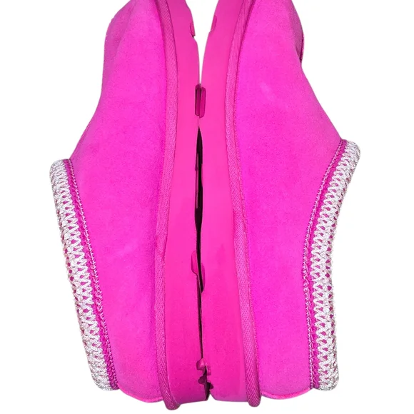UGG Pink Suede Slippers with White Trim - Picture 8 of 12
